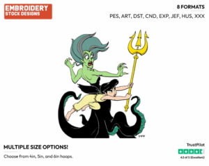 Melody Grabbing The Trident From Morgana - Disney's The Little Mermaid - Embroidery Design in 3 sizes & 8 formats