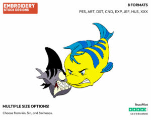Flounder, Undertow - Disney's The Little Mermaid - Embroidery Design in 3 sizes & 8 formats
