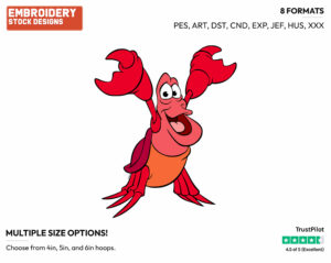 Sebastian Cheering - Disney's The Little Mermaid - Embroidery Design in 3 sizes & 8 formats