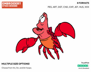 Curious Sebastian - Disney's The Little Mermaid - Embroidery Design in 3 sizes & 8 formats