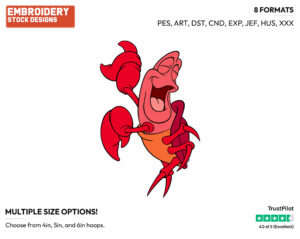 Sebastian Cheering - Disney's The Little Mermaid - Embroidery Design in 3 sizes & 8 formats