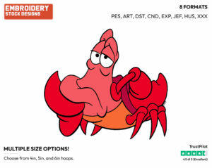 Bored Sebastian - Disney's The Little Mermaid - Embroidery Design in 3 sizes & 8 formats