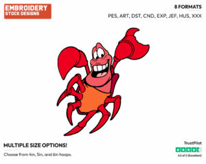 Cheerful Sebastian - Disney's The Little Mermaid - Embroidery Design in 3 sizes & 8 formats