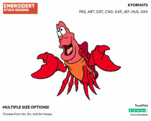 Sebastian With His Claws Up - Disney's The Little Mermaid - Embroidery Design in 3 sizes & 8 formats