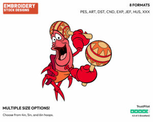 Sebastian Marracas - Disney's The Little Mermaid - Embroidery Design in 3 sizes & 8 formats