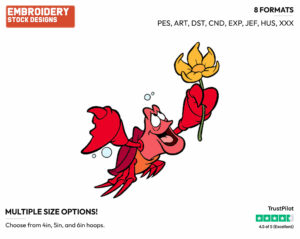 Sebastian Holding A Flower - Disney's The Little Mermaid - Embroidery Design in 3 sizes & 8 formats