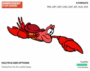 Sebastian Swimming - Disney's The Little Mermaid - Embroidery Design in 3 sizes & 8 formats