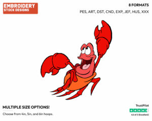 Cheerful Sebastian - Disney's The Little Mermaid - Embroidery Design in 3 sizes & 8 formats