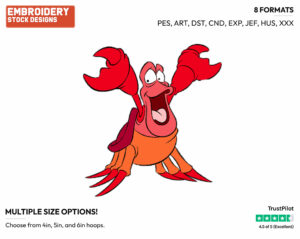 Happy Sebastian - Disney's The Little Mermaid - Embroidery Design in 3 sizes & 8 formats