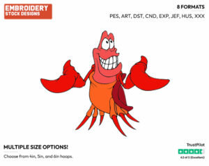 Sebastian Shrugging - Disney's The Little Mermaid - Embroidery Design in 3 sizes & 8 formats