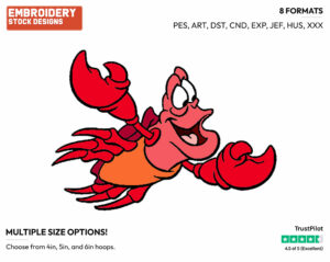 Sebastian Swimming - Disney's The Little Mermaid - Embroidery Design in 3 sizes & 8 formats