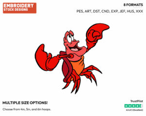Cheerful Sebastian - Disney's The Little Mermaid - Embroidery Design in 3 sizes & 8 formats