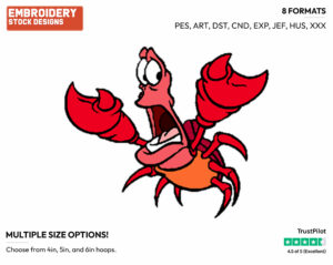 Frightened Sebastian - Disney's The Little Mermaid - Embroidery Design in 3 sizes & 8 formats