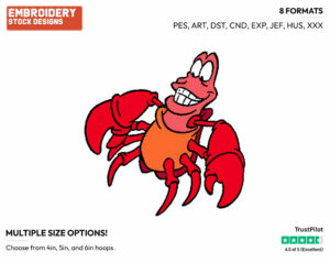 Uncomfortable Sebastian - Disney's The Little Mermaid - Embroidery Design in 3 sizes & 8 formats