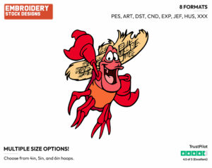 Sebastian Wearing Straw Hat - Disney's The Little Mermaid - Embroidery Design in 3 sizes & 8 formats