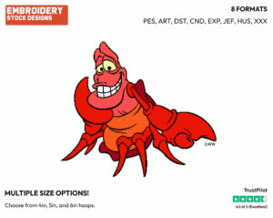 Sebastian Smiling - Disney's The Little Mermaid - Embroidery Design in 3 sizes & 8 formats