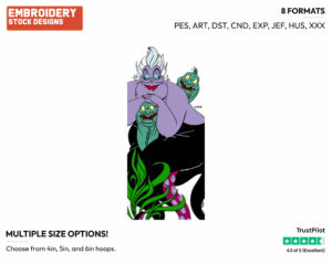 Ursula, Flotsam, Jetsam - Disney's The Little Mermaid - Embroidery Design in 3 sizes & 8 formats