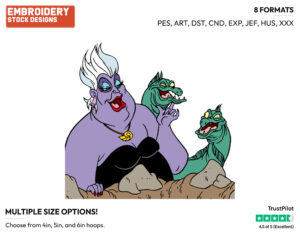 Ursula, Flotsam, Jetsam - Disney's The Little Mermaid - Embroidery Design in 3 sizes & 8 formats