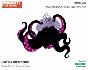 Ursula - Disney's The Little Mermaid - Embroidery Design in 3 sizes & 8 formats