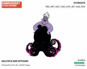 Ursula - Disney's The Little Mermaid - Embroidery Design in 3 sizes & 8 formats