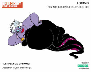 Ursula Lying Down - Disney's The Little Mermaid - Embroidery Design in 3 sizes & 8 formats