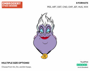 Ursula's Face - Disney's The Little Mermaid - Embroidery Design in 3 sizes & 8 formats