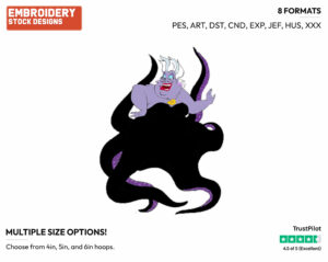 Ursula - Disney's The Little Mermaid - Embroidery Design in 3 sizes & 8 formats