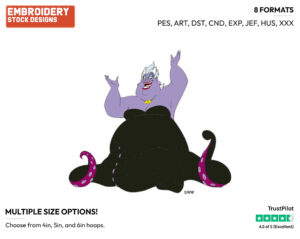 Ursula - Disney's The Little Mermaid - Embroidery Design in 3 sizes & 8 formats