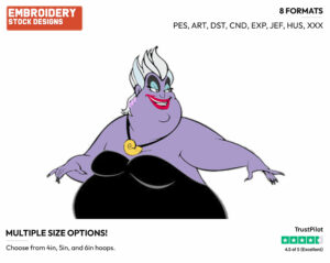 Ursula - Disney's The Little Mermaid - Embroidery Design in 3 sizes & 8 formats