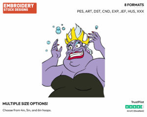 Ursula Wearing Triton's Crown - Disney's The Little Mermaid - Embroidery Design in 3 sizes & 8 formats