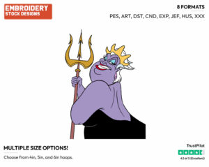 Ursula Holding The Trident - Disney's The Little Mermaid - Embroidery Design in 3 sizes & 8 formats