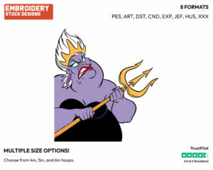 Angry Ursula, Trident - Disney's The Little Mermaid - Embroidery Design in 3 sizes & 8 formats