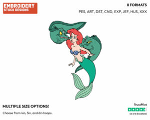 Ariel, Flotsam, Jetsam - Disney's The Little Mermaid - Embroidery Design in 3 sizes & 8 formats