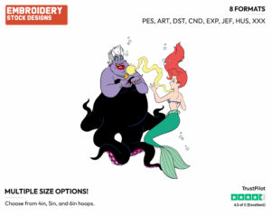 Ursula Trapping Ariel's Voice - Disney's The Little Mermaid - Embroidery Design in 3 sizes & 8 formats