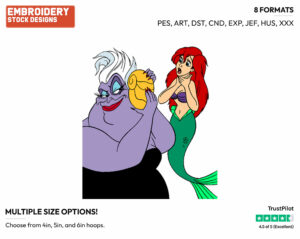 Ursula, Ariel - Disney's The Little Mermaid - Embroidery Design in 3 sizes & 8 formats