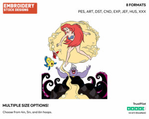 Ursula Transforms Ariel Into A Human - Disney's The Little Mermaid - Embroidery Design in 3 sizes & 8 formats