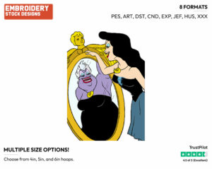 Vanessa, Ursula Reflection In Mirror - Disney's The Little Mermaid - Embroidery Design in 3 sizes & 8 formats