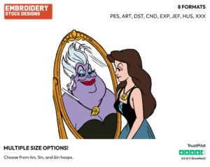 Vanessa, Ursula Reflection In Mirror - Disney's The Little Mermaid - Embroidery Design in 3 sizes & 8 formats