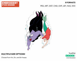 Ursula, Ariel - Disney's The Little Mermaid - Embroidery Design in 3 sizes & 8 formats