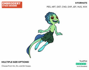 Luca As A Sea Monster - Disney's Luca - Embroidery Design in 3 sizes & 8 formats