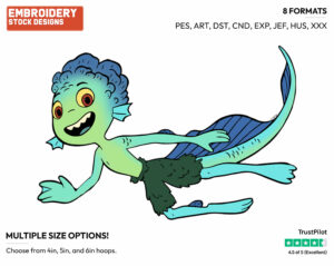 Luca As A Sea Monster - Disney's Luca - Embroidery Design in 3 sizes & 8 formats