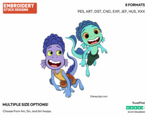 Luca And Alberto Swimming - Disney's Luca - Embroidery Design in 3 sizes & 8 formats
