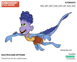 Alberto Swimming - Disney's Luca - Embroidery Design in 3 sizes & 8 formats