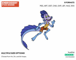 Alberto As A Sea Monster - Disney's Luca - Embroidery Design in 3 sizes & 8 formats