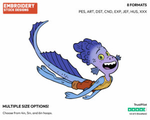 Alberto As A Sea Monster - Disney's Luca - Embroidery Design in 3 sizes & 8 formats