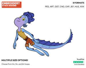 Alberto As A Sea Monster - Disney's Luca - Embroidery Design in 3 sizes & 8 formats