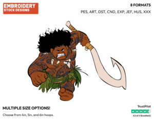 Maui Running With His Hook - Disney's Moana - Embroidery Design in 3 sizes & 8 formats