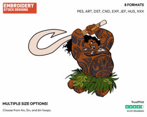 Maui With His Hook - Disney's Moana - Embroidery Design in 3 sizes & 8 formats