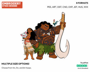 Maui, Moana, Pua - Disney's Moana - Embroidery Design in 3 sizes & 8 formats