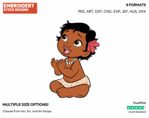 Toddler Moana Clapping Her Hands - Disney's Moana - Embroidery Design in 3 sizes & 8 formats